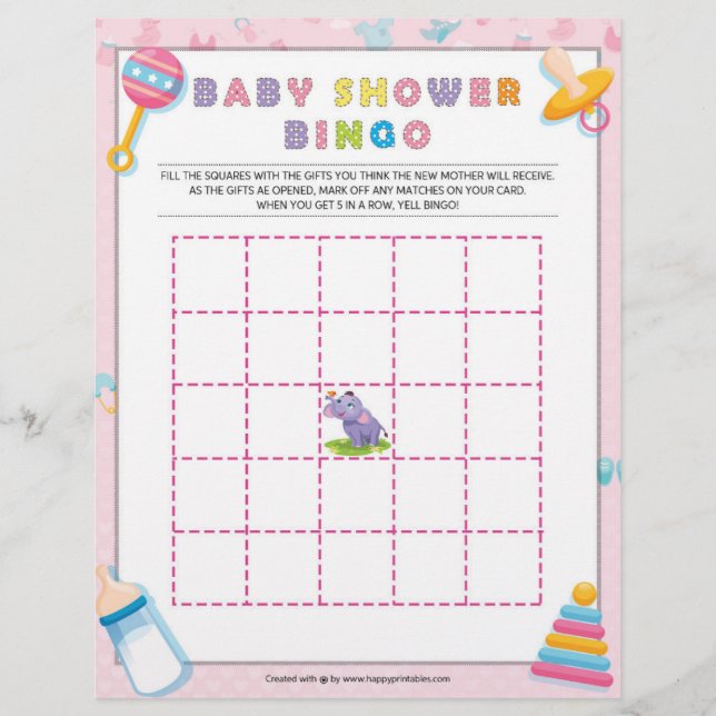 Papel Timbrado Bingo chá de fraldas [Bebê Basics Pink] (Frente)