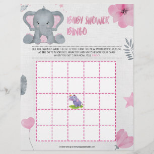 Papel Timbrado Bingo chá de fraldas [Elefante Bebê [Rosa]]