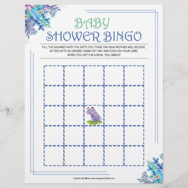 Papel Timbrado Bingo chá de fraldas [Floral Azul] (Frente)