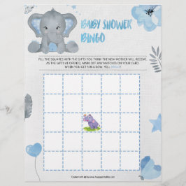 Papel Timbrado Bingo de Chá de Bebê [Elefante Bebê [Azul]