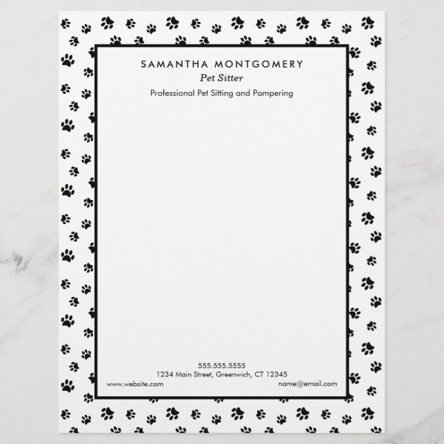 Papel Timbrado Black Paw Prints Pet Sitter (Frente)