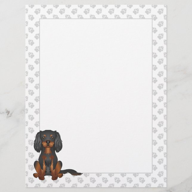 Papel Timbrado Black & Tan Cavalier King Charles Spaniel Sentado (Frente)
