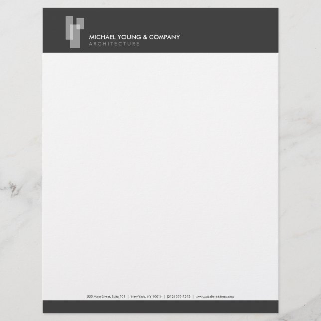 Papel Timbrado Blocos de arquitetura modernos Logotipo Branco/Cin (Frente)