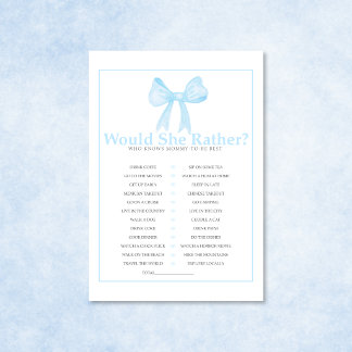Papel Timbrado Blue Baby Shower Would She Rather Game – Printable