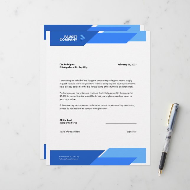 Papel Timbrado Blue Formal Company Letterhead (Frente/Verso In Situ)