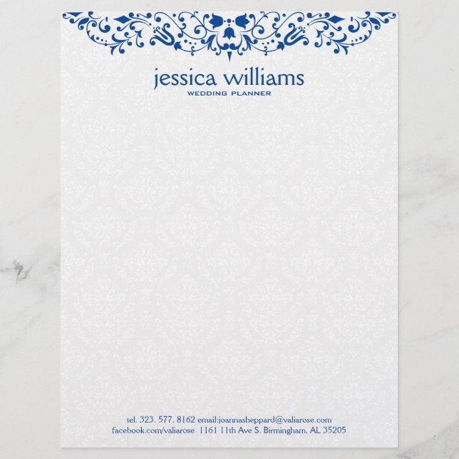 Papel Timbrado Blue Lace on White Damasks Background (Frente)