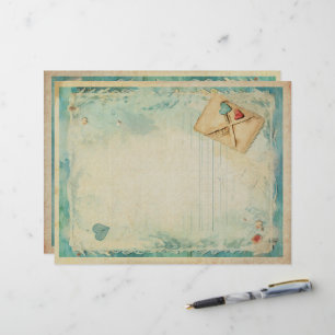 Papel Timbrado Blue Love - Letra Vintage Ephemera No1