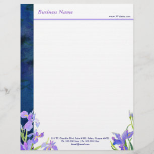 Papel Timbrado Blue Purple Iris Floral Business
