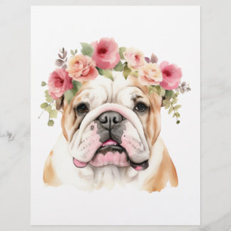 Papel Timbrado Boho Bulldog Flor Crown Watercolor