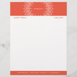 Papel Timbrado Boho Chic Mandala Namaste Yoga Coral Letterhead
