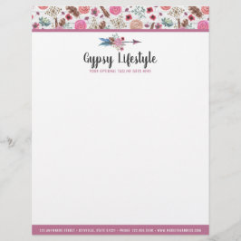 Papel Timbrado Boho Chic Rústico Flecha de Pena Aquarela Boêmio