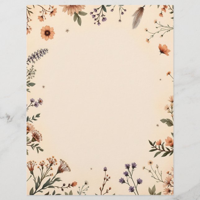 Papel Timbrado Boho Flowers e Feather (Frente)