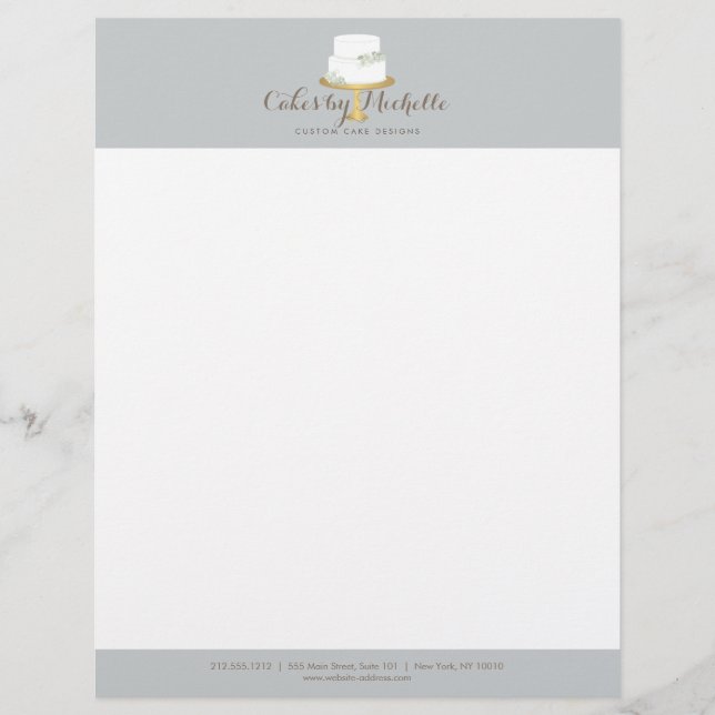 Papel Timbrado Bolo Branco Elegante com Desordenação do Bolo Flor (Frente)