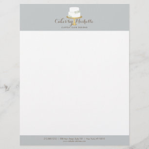 Papel Timbrado Bolo branco elegante com o bolo floral que decora