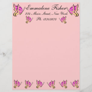Papel Timbrado Bonito borboleta cor-de-rosa