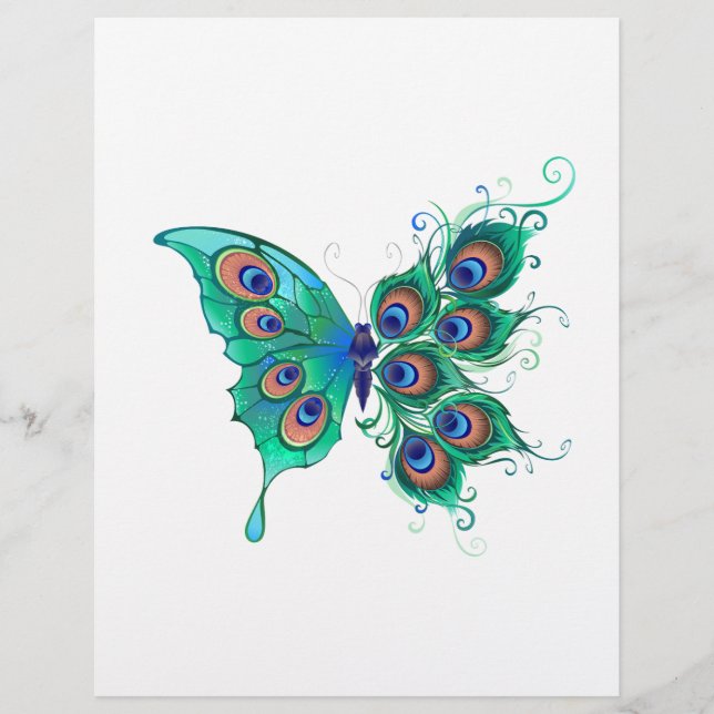 Papel Timbrado Borboleta com Penas de Pavão Verde (Frente)