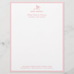 Papel Timbrado Borboleta Elegante Monograma Girly Peach Border
