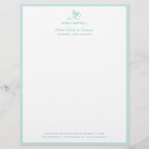 Papel Timbrado Borboleta Elegante Monograma Turquesa de Pastel