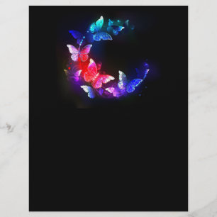Papel Timbrado Borboletas Neon Night brilhantes sobre fundo preto