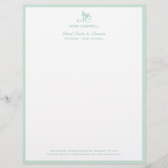 Papel Timbrado Borda de Casa Simples da Borboleta Elegante Monogr (Frente)