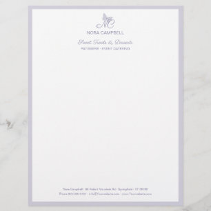 Papel Timbrado Borda de Lavanda do Monograma da Borboleta Elegant