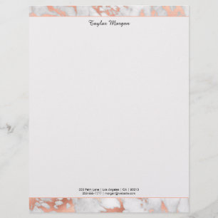 Papel Timbrado Borda de Mármore em Ouro Branco e Rosa, Nome/Infor