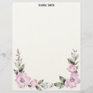 Papel Timbrado Borda Inferior Floral Rosa Pálido