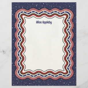 Papel Timbrado Borda Ondulada Personalizada Vermelho Branco Azul: