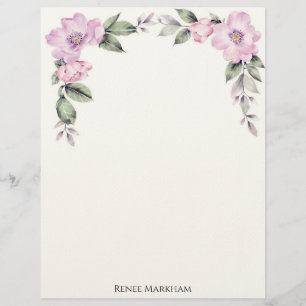 Papel Timbrado Borda Superior Floral Rosa Pálido