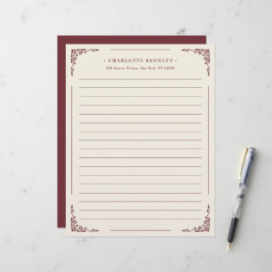 Papel Timbrado Borda Vermelha Escura Elegante Personalizada Lined