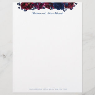 Papel Timbrado Bordô Bordeaux Safira Peônia Floral