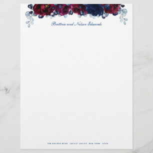 Papel Timbrado Bordô Bordeaux Safira Peônia Floral 2