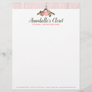 Papel Timbrado Boutique cor-de-rosa floral da forma do armário d