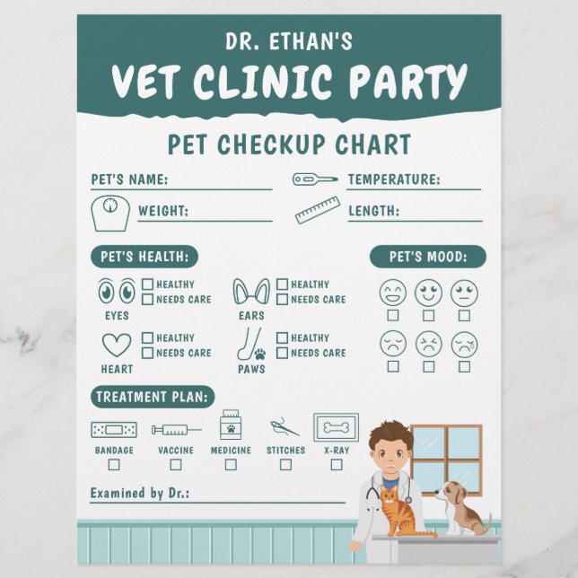 Papel Timbrado Boy Vet Pretend Pet Checkup Chart Kids' Activity (Frente)