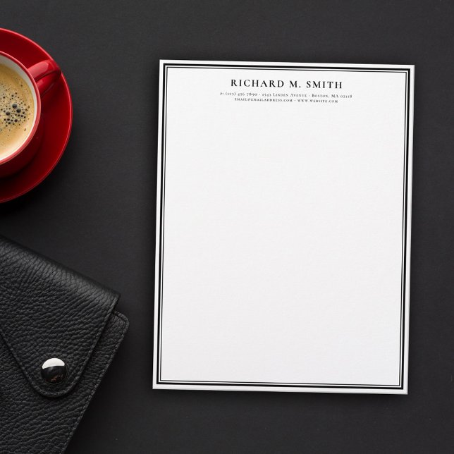 Papel Timbrado Branco preto minimalista elegante (Criador carregado)