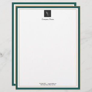 Papel Timbrado Branco verde moderno Dourado com a empresa de logo