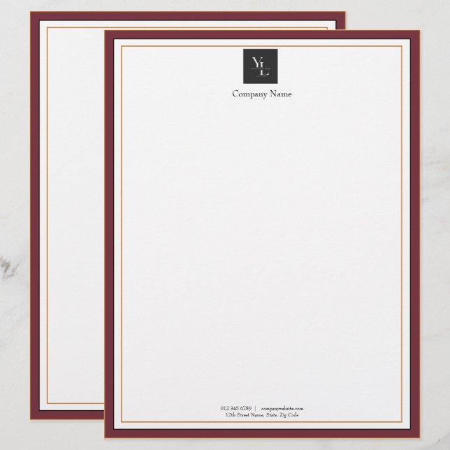 Papel Timbrado Branco vermelho moderno Dourado com negócios de lo (Frente/Verso)
