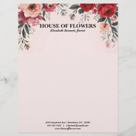 Papel Timbrado Bright Red and Pink Flowers on Pink