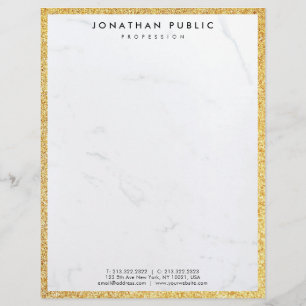 Papel Timbrado Brilho Dourado chique e modelo moderno de mármore