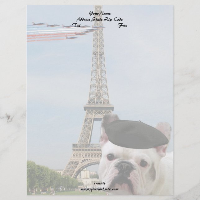 Papel Timbrado Buldogue francês em Paris (Frente)