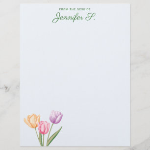 Papel Timbrado Buquê Colorido de Tulipas em Aquarela Com Texto Pe