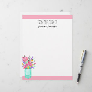 Papel Timbrado Buquê de Aquarela em Jarra de Pedreiro Flores Pers