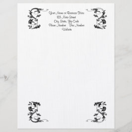 Papel Timbrado Cabeça de esquerda elegante de espiral preto simpl