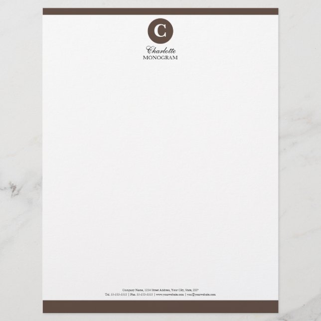 Papel Timbrado Cabeçalho castanho chocolate & branco simples do (Frente)