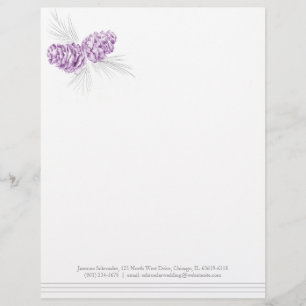 Papel Timbrado Cabeçalho cinzento roxo do casamento da arte dos