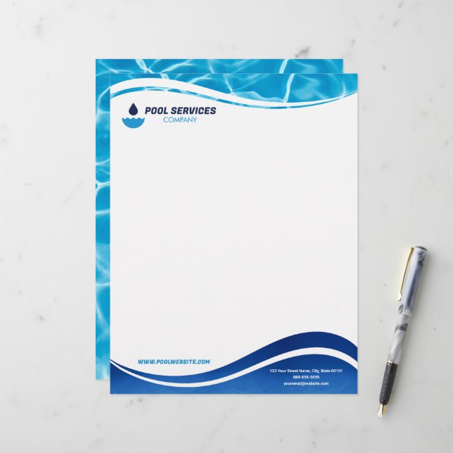 Papel Timbrado Cabeçalho de Empresa de Serviços de Piscina | Pisc (Frente/Verso In Situ)