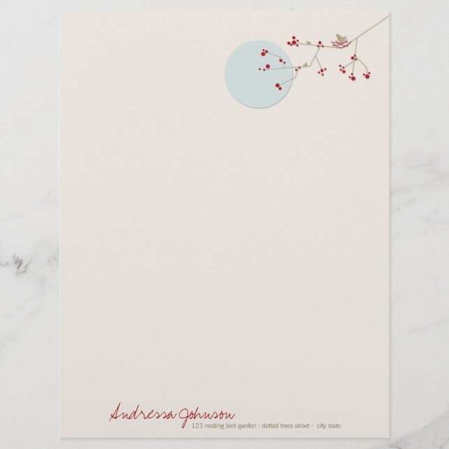 Papel Timbrado Cabeçalho do chá de fraldas da família de pássaro (Frente)