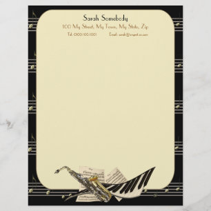Papel Timbrado Cabeçalho do saxofone & da música do piano