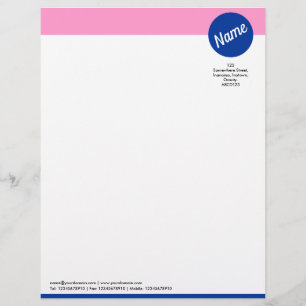 Papel Timbrado Cabeçalho e Círculo - Rosa e Azul Naval