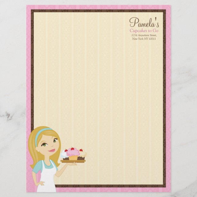Papel Timbrado Cabeçalho louro 4 do cupcake D12 do padeiro (Frente)